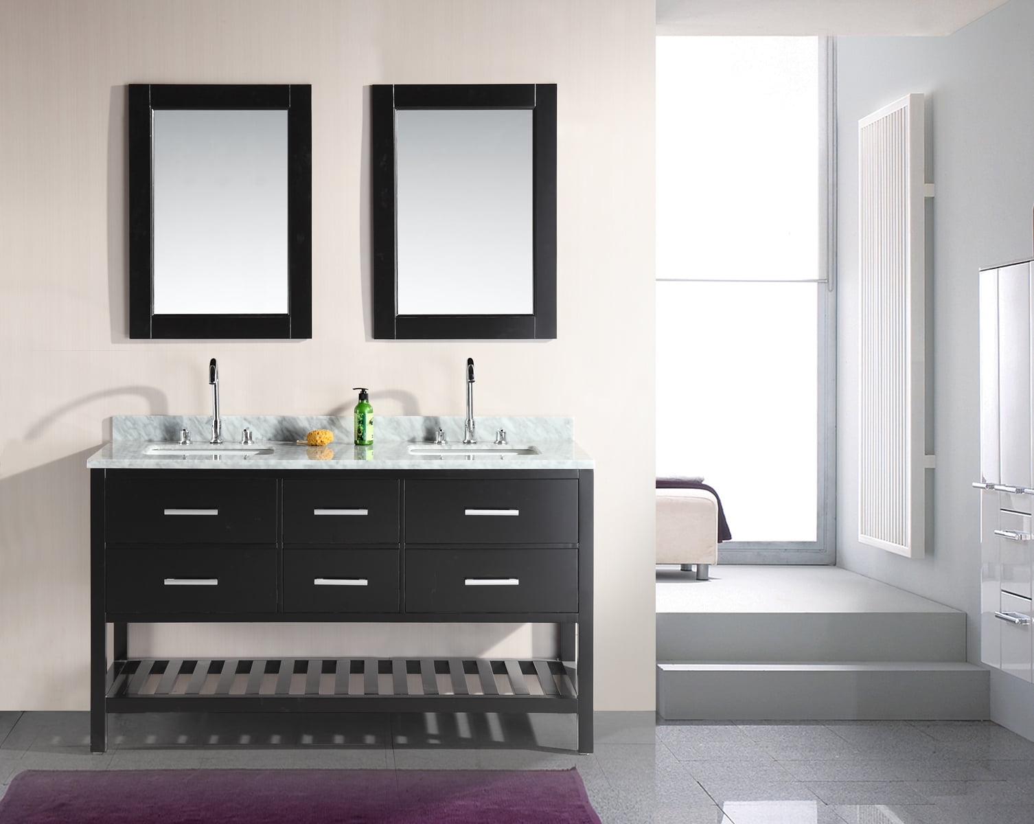 Design Element London 61 Double Sink Bathroom Vanity Set In Espresso With Carrara Marble Top Walmart Com