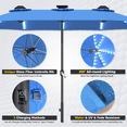 thumbnail image 3 of AECOJOY 15ft Patio Umbrella with Solar Lights, Large Double Umbrella Outdoor Patio, Rectangle TableUmbrella with 156 PCS LED Lights and Crank Handle for Backyard Deck Pool Shade in Blue, 3 of 7