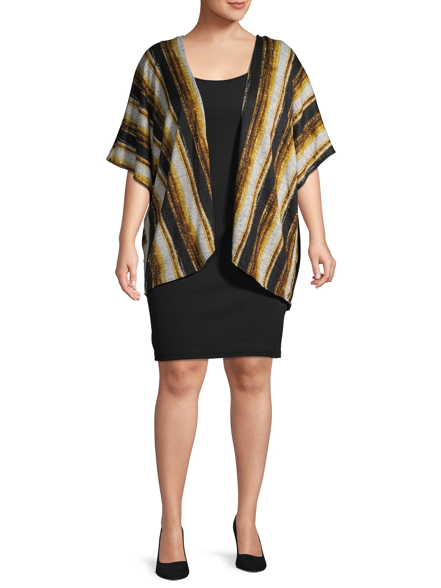 Wrapper Women's Plus Size Dress and Kimono, 2Piece Set