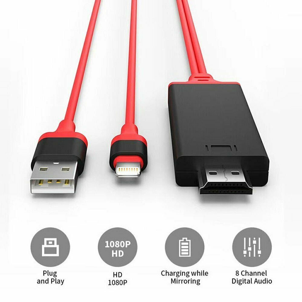 Lightning 8 Pin to HDTV HDMI Digital AV Adapter Output 2M Cable for iPhone iPad 