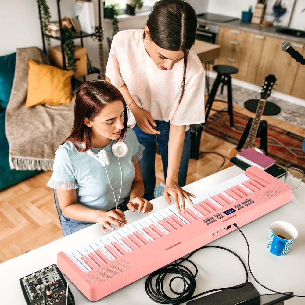 YYAo 61-Key Electronic Digital Piano Keyboard with MIDI and Split Function for Toddlers Boys Girls, Beginner, Pink