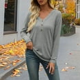 thumbnail image 3 of HongQid Long Sleeve V Neck T Shirts Womens Spring Fall Casual Henley Dressy Tops Cute Work Outfits Clothes, 3 of 8