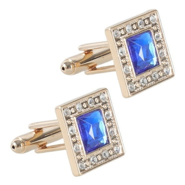 LIANXUE Gold  Blue Crystal Square Men's Cufflinks Cuff Links Men's Wedding Cufflinks