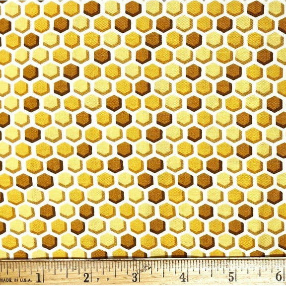 1 Fat Quarter - Honeycomb in 3D Gold Cotton Fabric - 21" X 18"