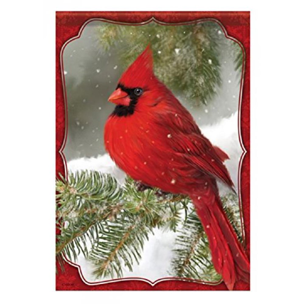 Red Cardinal 28"X40" House Flag Carson Red Cardinal in the Snow
