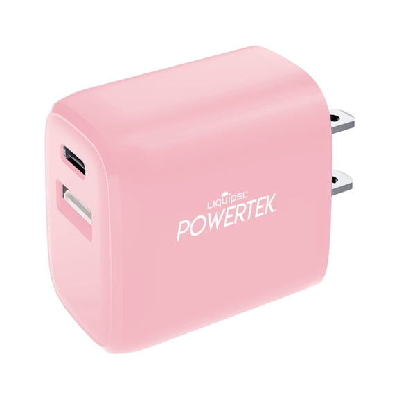 Liquipel Powertek 20W PD USBC and 18W USB A Dual Port Wall Block Charger, Type C Fast Charging Cube, Wall Power Adapter Plug, Pastel Black