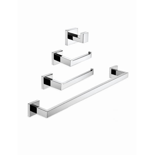 Kit Accesorios de Baño 4 Piezas Acero Inoxidable 304 Cromado Diseño Angular Barra 56cm Soporte Toalla Gancho Portapapel Maxims