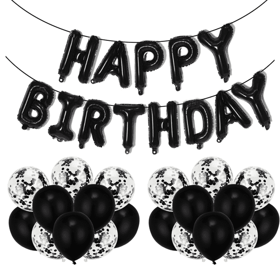 Happy Birthday Balloons Banner, Lefiocky 16" Mylar Foil Letters Birthday Decorations, Black