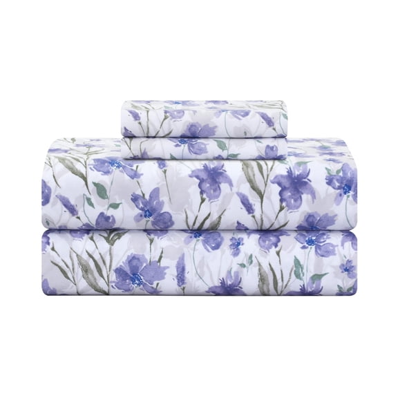 Feather and Stitch New York 4-Piece 300 Thread Count Indigo Floral 100% Cotton Sateen Sheet Set, Queen
