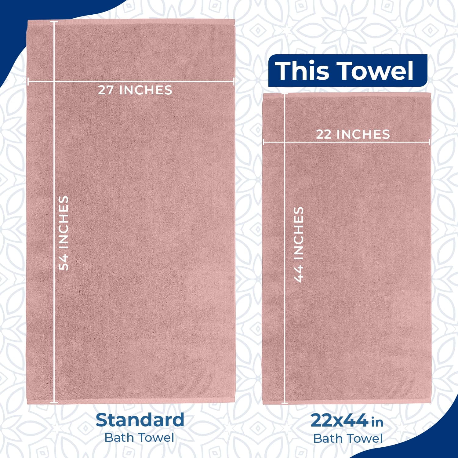 Dan River Bath Towel 6 pack 22x44 in Ultra Soft Quick Drying Cotton Towel - Dusty Rose
