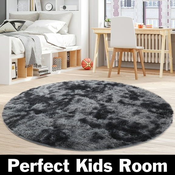 Black Round Rug For Bedroom,Fluffy Circle Rug For Kids Room,Furry Carpet Shaggy Area Rug For Nursery Room,Fuzzy Plush Rug For Dorm,Cute Room Decor