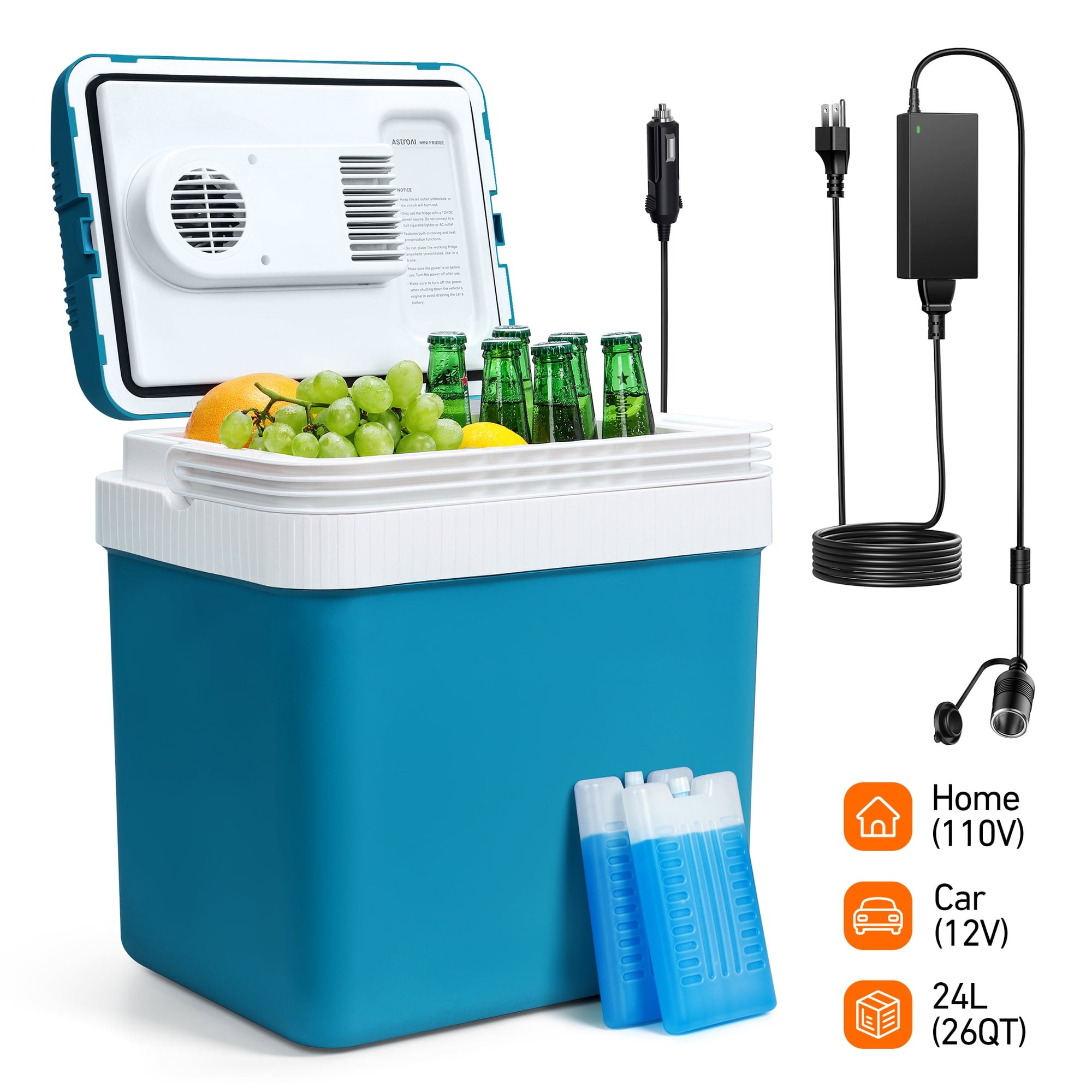 AstroAI Electric Cooler Car Refrigerator 26 QT/24 L, Portable Thermoelectric Cooler 12V RV Refrigerators Fridge Camping Cooler for Home and Travel with 2 Ice Packs, AC/DC, for Beverage/Fruits/Drinks