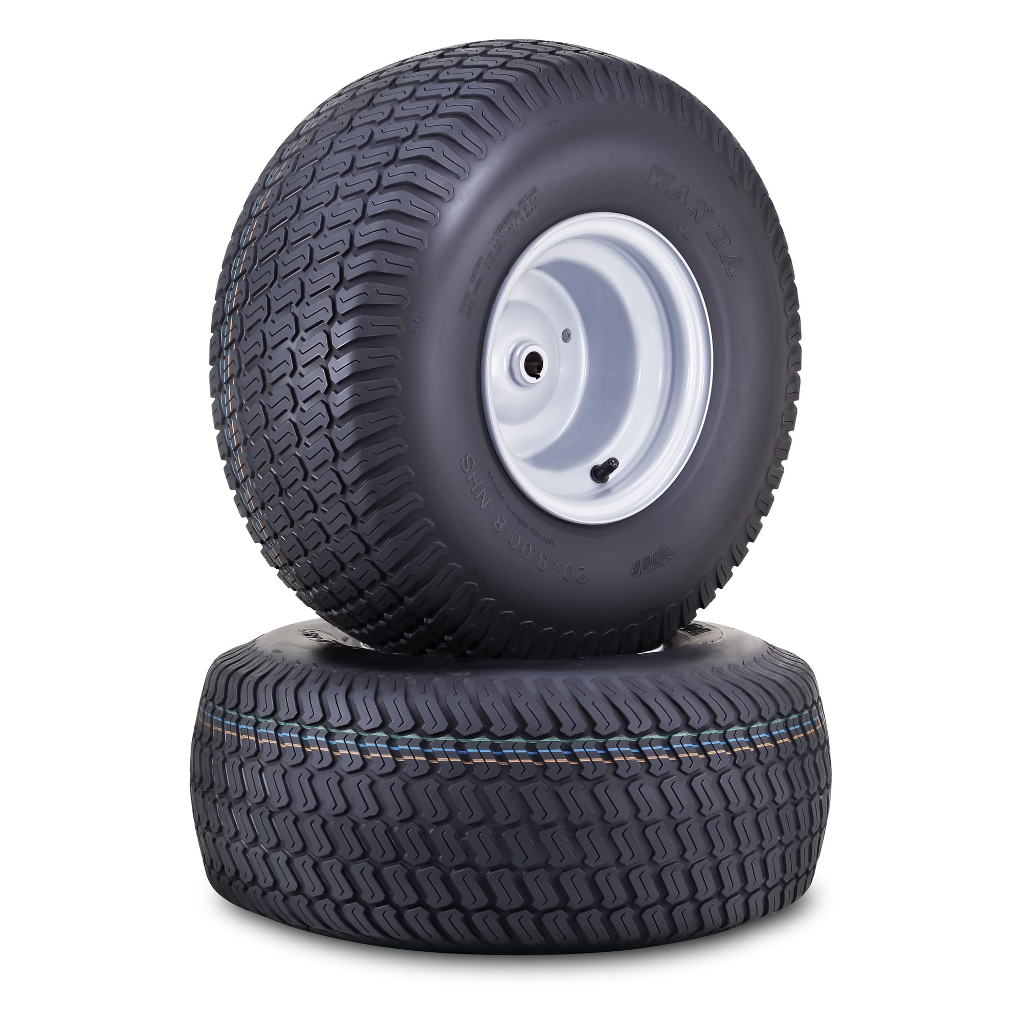 WANDA Lawn Mower Tractor Tire Wheel Assembly 20X8-8 4-Ply P332 with 3/4 Bushing 3/16 Keyway 3-1/2 offset Hub Silver Wheel-13035 SET 2