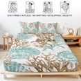 thumbnail image 5 of Cal.King Size Fitted Sheet Set - Green Coastal Seashells 3 Piece Bedding Sets 16" Deep Pocket Fitted Sheet with 2 Pillowcases, Nautical Brown Coral Starfish Brushed Microfiber Hotel Luxury Bed Sheets, 5 of 9