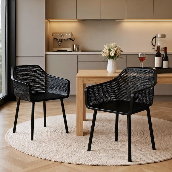 Barara King Modern Dining Chair Set of 2 with Plastic Frame, Mesh Breathable Back for Indoor, Outdoor, Kitchen Patio Seating, Black