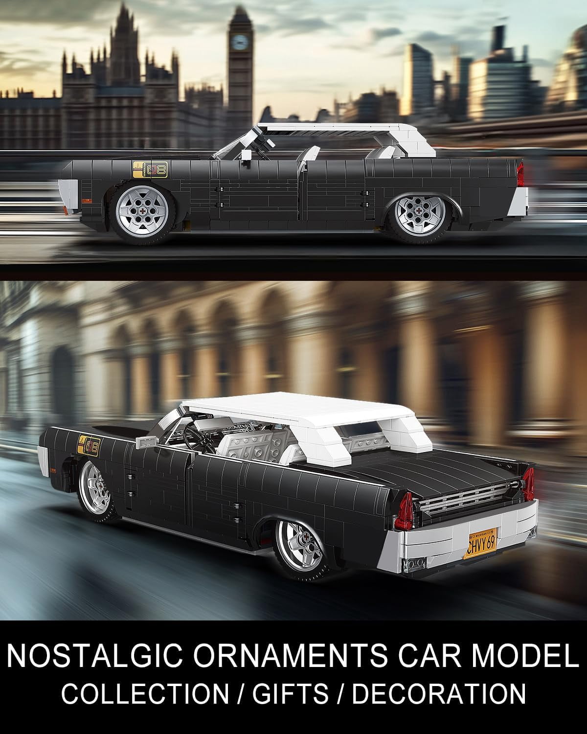 Sports Car Building Block Kits, MOC Classic Vintage Car Model Building Sets, Gift for Collections Enthusiasts (1903 Pieces, Static Version)