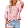 thumbnail image 2 of Women's Round Neck Top Short Sleeve Solid Color Summer Blouse Casual Comfortable Basic Tee for Easy Weekend Style, 2 of 5