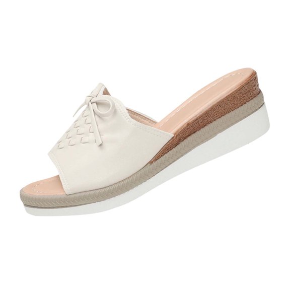 Beige Women Fashion Hollow Wedge Heel Slippers With Comfort Design For Spring Summer