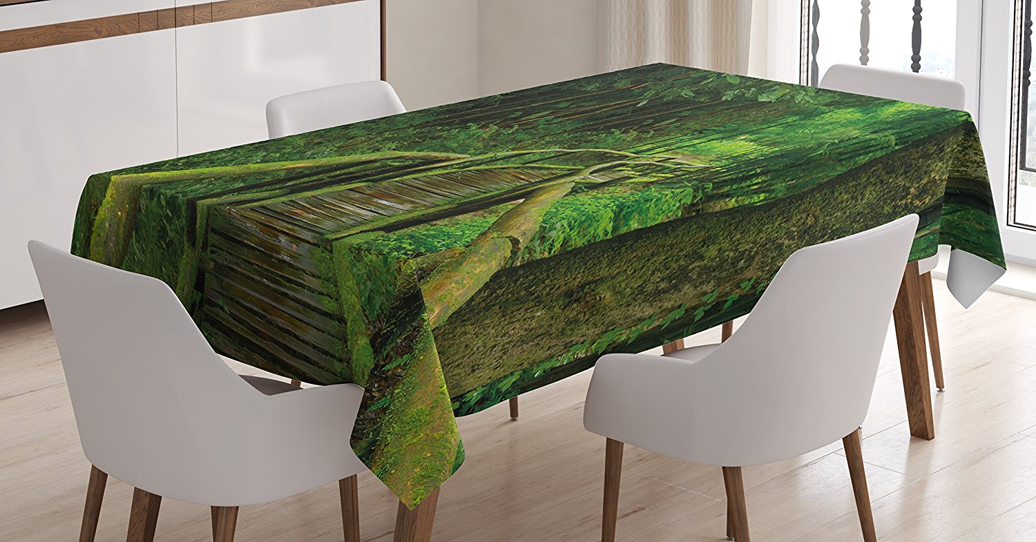 Jungle Tablecloth by , Rainforest in Thailand Foliage Greenery Wooden ...