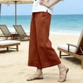 thumbnail image 4 of Cagogo Women's Wide Leg Capri Pants Summer Casual Elastic Waisted Cropped Palazzo Pants with Pockets Beach Lounge Trousers Solid Vacation Beachwear, Red XL, 4 of 5