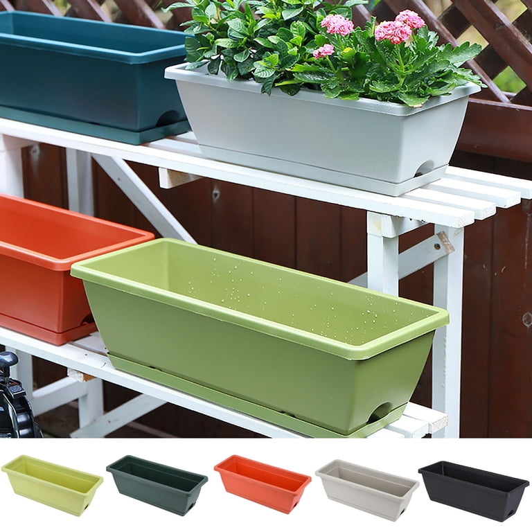 WNFJR Rectangle Window Boxes Planters, Long Window Sill Planter Box  Outdoor, Plastic Rectangular Window Flower Herb Pots Indoor with Drainage  Holes ...