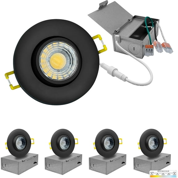 NuWatt 3 in. Canless Gimbal Ultra Slim 5CCT 8W New Construction LED Recessed Lighting Kit 4PK