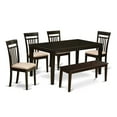 thumbnail image 3 of East West Furniture  6 Piece Dining Room Set Contains a Kitchen Table and 4 Dining Chairs with a Bench, Cappuccino(Seat Option) CAP6S-CAP-C, 3 of 5
