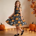 thumbnail image 4 of Girls Halloween Printed Dress Crew Neck Sleeveless Belted Back Zipper Costume Kids Trendy Casual A-Line Swing Dress Orange 01 5-6 Years, 4 of 7