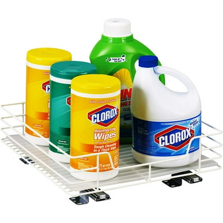 Glidez 4mm White Wire 15" Single Basket Sliding Premium Kitchen Organizer