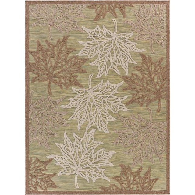 HomeRoots 395977 5 x 7 ft. Maple Leaf Indoor or Outdoor Area Rug, Tan & Green