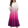 thumbnail image 6 of Abcomgle Girls Maxi Dresses 7-16 A-Line 3/4 Sleeve Maxi Dress Gradient Crew Neck Sundresses Beach Tiered Dresses with Pockets,9-10 Years Hot Pink, 6 of 6