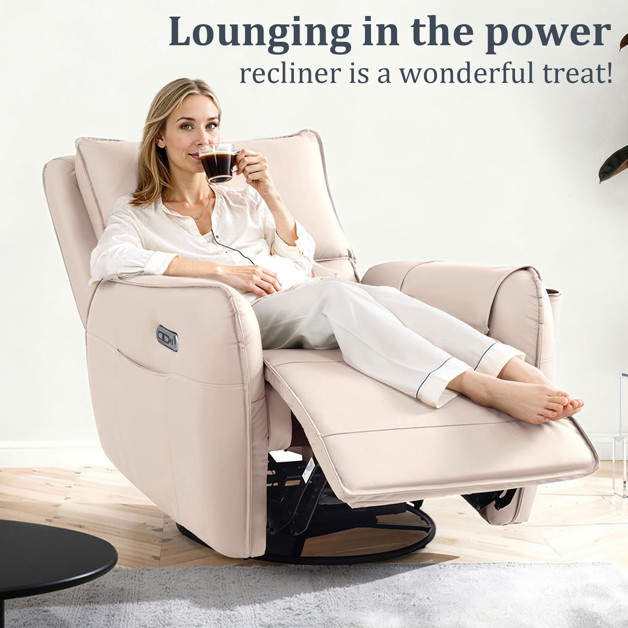 Power Recliner Rocking Chair Nursery Gliders, Electric Swivel Rocker Recliner Chair, Comfy Upholstered Living Room Reclining Chairs with Lumbar Support