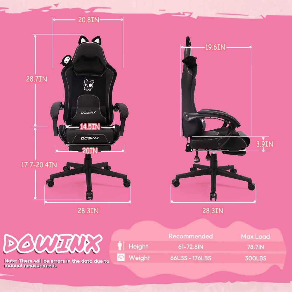 KARXAS Adult Cat Leather PC Gaming Chair with Massage Lumbar and Footrest,  Black