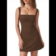 thumbnail image 2 of Vestido Corto Ajustado con Escote Cuadrado y Fruncido para Mujer, Ideal para Salir, Fiestas de Verano y Discotecas Marrón Oscuro XL, 2 of 10