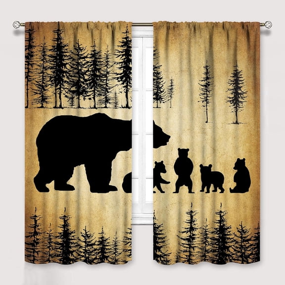 Cabin Retro Curtains Rustic Lodge Window Treatments, Bear Deer Moose Wild Animals Curtains for Living Room, Plaid Check Adventure Farmhouse Drapes 2 Panel Sets,52x84 Inch