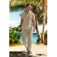 thumbnail image 5 of COOFANDY Men's Cotton Linen Sets 2 Piece Casual Blue Henley Shirt Short Sleeve Beach pants with Pockets Outfits, 5 of 7