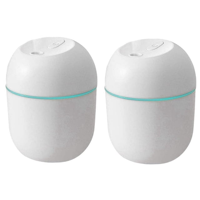 2X Humidificador de Aire USB Pequeño 220Ml Mini Difusor de Niebla Fría Portátil para Dormitorio Escritorio de Oficina Viaje en Coche Atomizador de Aroma, Blanco