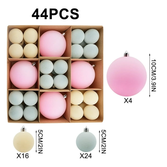 Bolas decorativas para Navidad, 44 unidades, bolas de terciopelo, flocadas, para árbol de Navidad, bolas de plástico, adornos colgantes, decoración para árbol de Navidad, adornos navideños para exteri