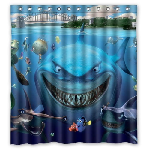 TOUXIHAA Shark Finding Nemo Shower Curtain Bathroom Curtain Set with Hooks Size 66x72 inches