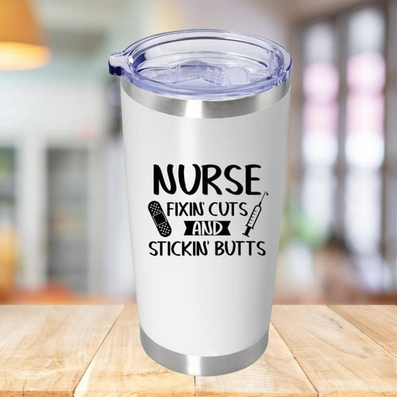 Nurse Week Gifts - Nurse Appreciation Tumblers - Christmas Nurse Gifts for Women, Men - 20 Oz - Fixin Cuts & Stickin Butts Funny Nurse RN , LPN, ER Gifts For Nurse Week - White