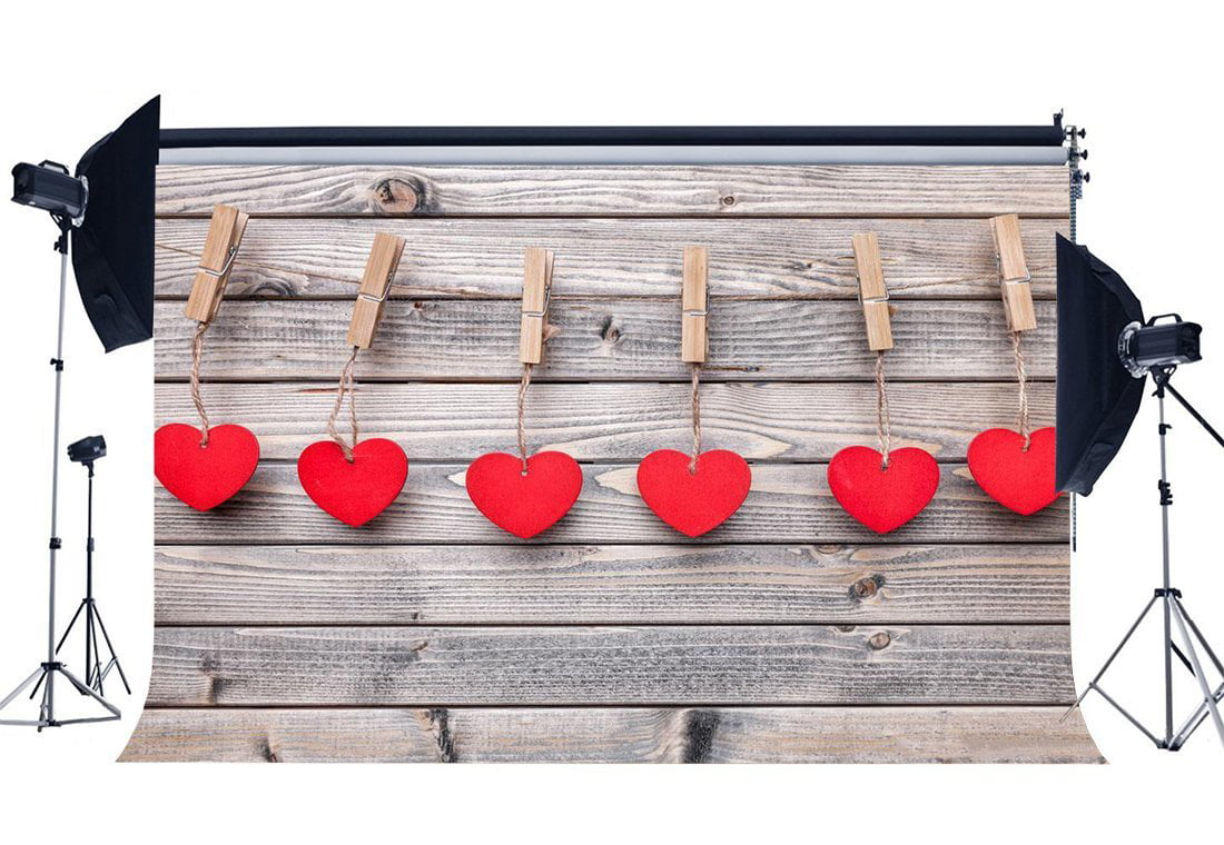 Wooden Board Photography Backdrop Valentines Day Party Banner Decorations Polyester 7x5ft Love Red Heart for Baby Girls Birthday Baby Shower Photo Background Photo Booths Props Supplies