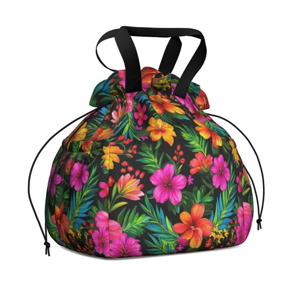 Pioneer Flower Drawstring Lunch Bag Women - Drawstring Lunch Bag Insulated for Work Office - Stain-Resistant Large Lunchbags for Women with Multi-Pockets