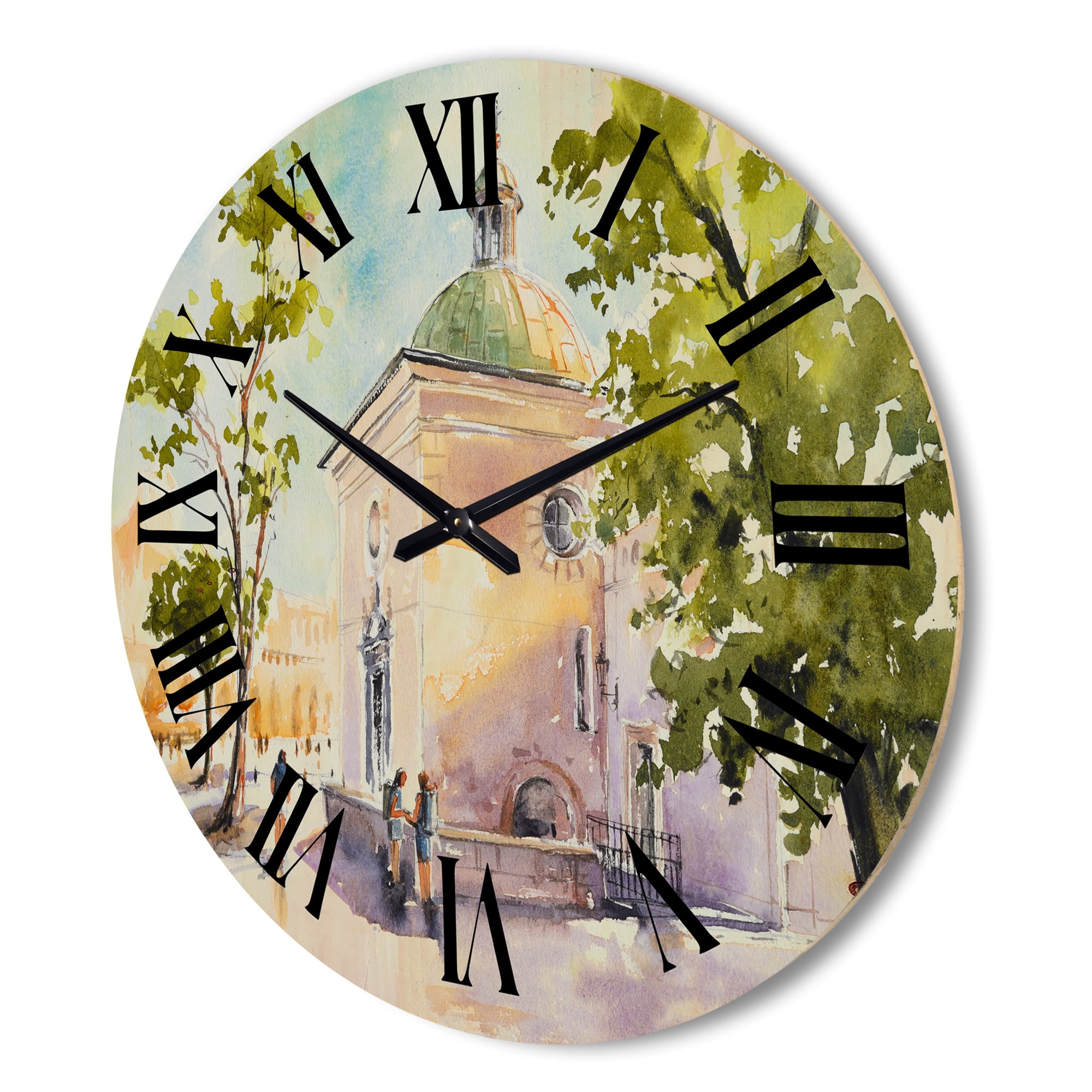 Designart 'People At Rustic Church In The Village' Country Wood Wall Clock