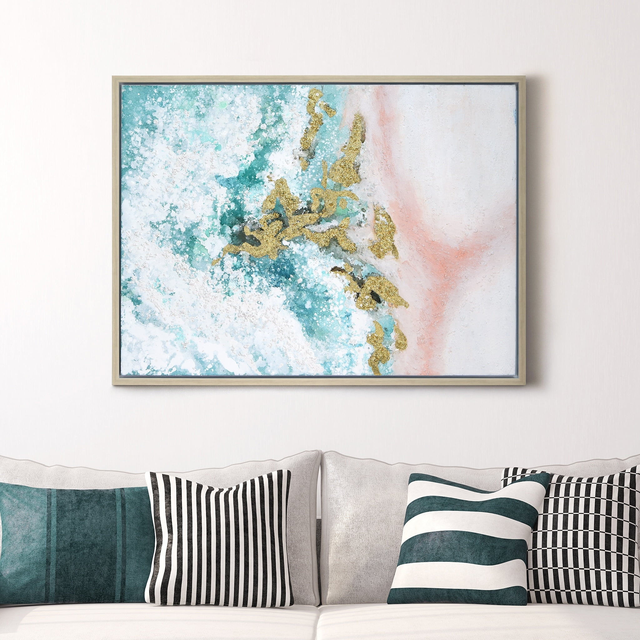 Empire Art Direct Sunday Ocean Textured Hand Painted Framed Wall Art with Gold Foil, 30" x 40"