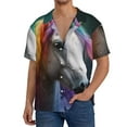 thumbnail image 1 of Balery Colorful Haired White Horse Camisa Casual de Manga Corta con Botones para Hombre, Texturizada, Estilo Cubano, para Playa, Verano-Small, 1 of 5