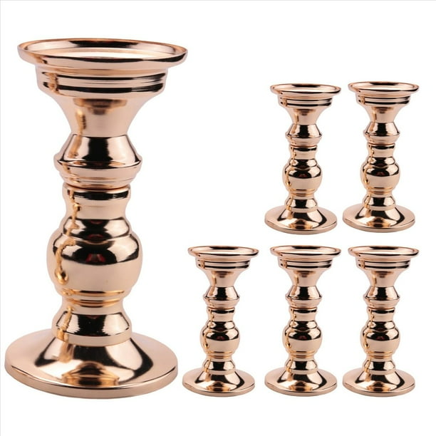 6x Candelabros con Pilar de Metal, Centros de Mesa para Bodas, Candelabros Soporte de Velas, Dorado