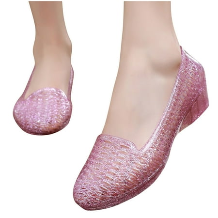

YanHoo Clearance Women s Beach Jelly Dressy Shoes Slip On Crystal Summer Soft Hollow Ballet Flats