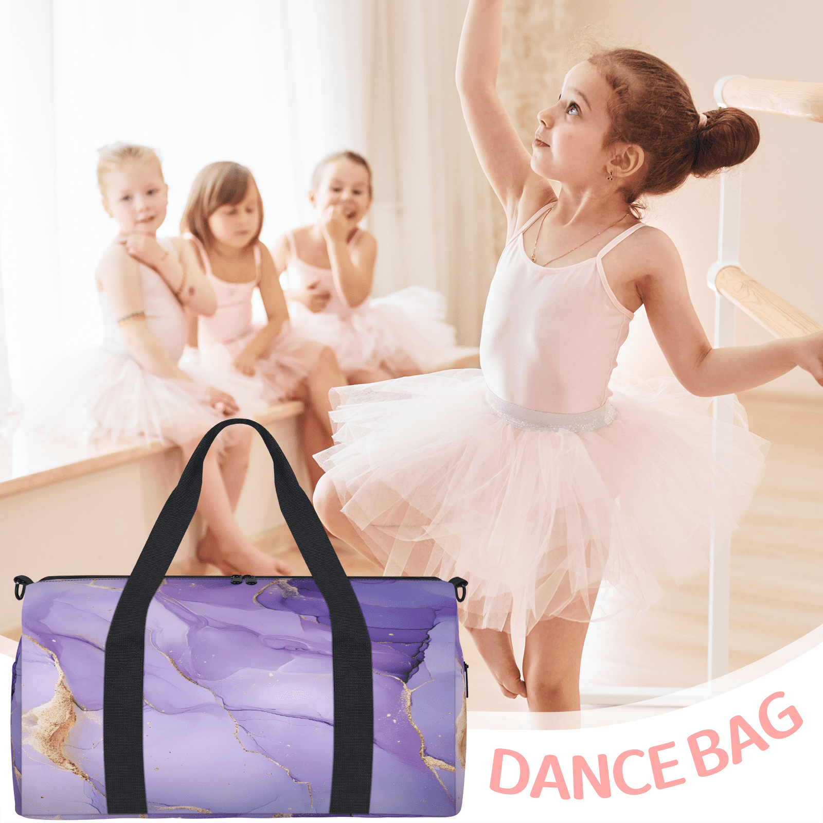 Herdesigns Purple Gym Bag for Women, Marble Duffle Bag for Travel Sport, Lightweight Waterproof Carry on Weekender Overnight Dance Yoga Workout Bags