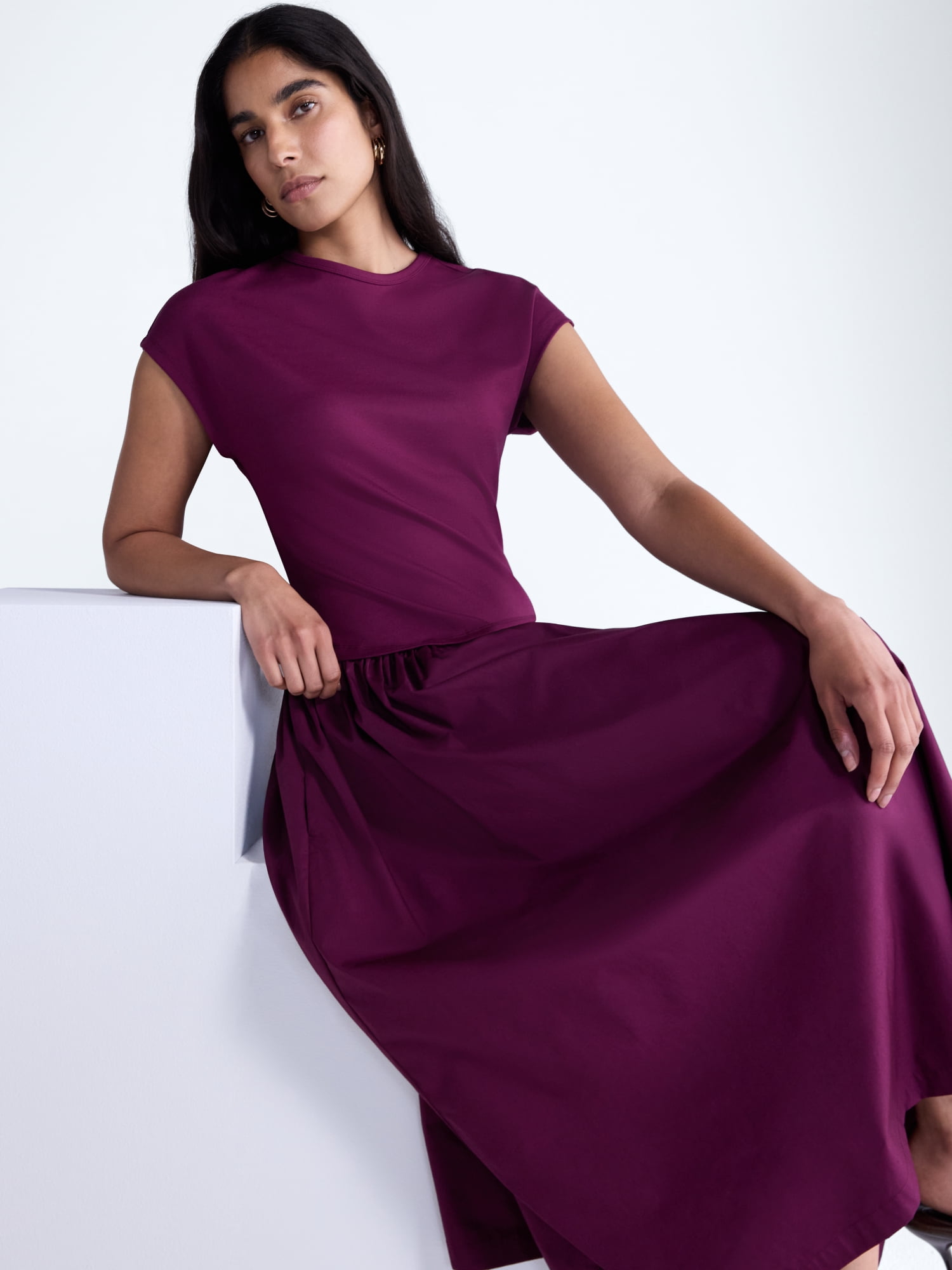 Scoop Women’s Maxi Dress with Short Dolman Sleeves, Sizes XS-XXL