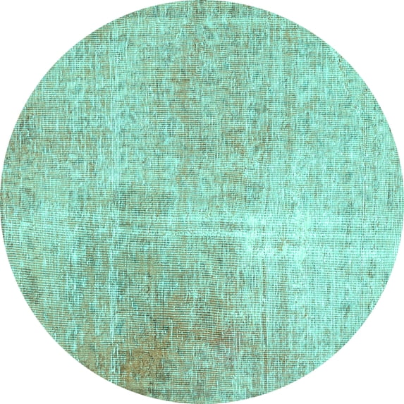 Ahgly Company Machine Washable Indoor Round Persian Turquoise Blue Traditional Area Rugs, 4' Round
